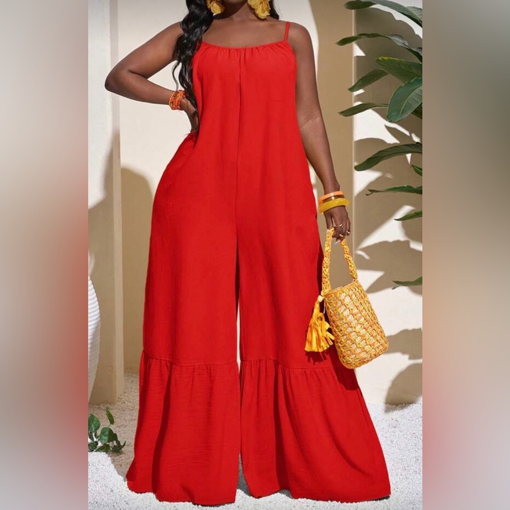 Wide-Leg Red Jumpsuit with Spaghetti Straps